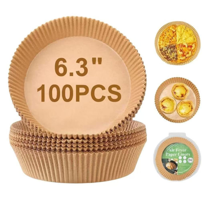 Air Fryer Disposable Paper Liner, 100PCS 6.3" Natural Parchment Paper for Air Fryer Oil-proof Water-proof, Food Grade Parchment for AirFryer, Steamer, Microwave Etc