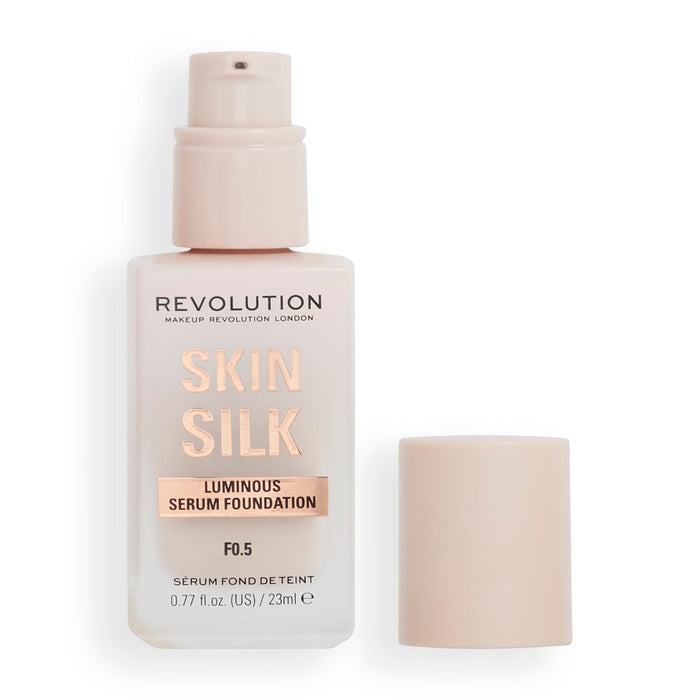 Revolution Beauty, Skin Silk Serum Foundation, Light to Medium Coverage, Lightweight & Radiant Finish, Contains Hyaluronic Acid, F0.5 Fair Skin Tones, 0.77 Fl. Oz.