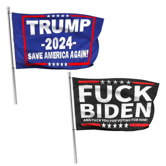 Trump 2024 Flag, 3x5 Feet Trump Flag Save American Again & Fuck Biden,Trump Flag with Brass Buttonhole 100D Polyester Yarn UV protection Fade Resistant for Indoor Outdoor
