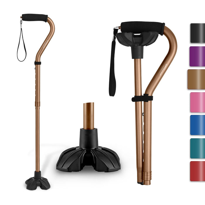 GPTCAMP G1 Walking Cane for Women & Men, Lightweight & Sturdy Offset Walking Stick, Large Quad Base Walking Cane with Autonomous Standing for Seniors and People with Leg Injuries