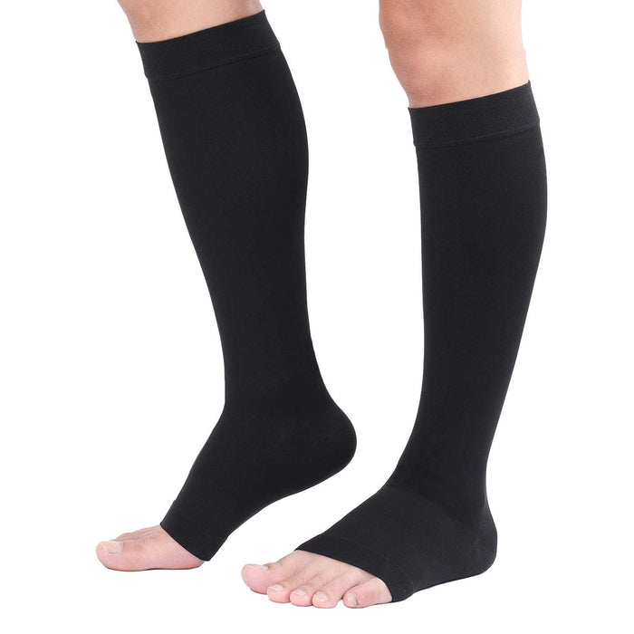 TOFLY® 30-40mmHg Medical Graduated Compression Socks for Men & Women, Open Toe Knee High Compression Socks,Firm Support for Circulation Recovery,Shin Splints,Varicose Veins,Edema,Nursing, Black XL