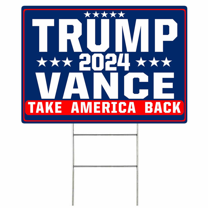 Shmbada Trump Vance 2024 Take America Back Yard Sign with Metal Stake - 20 x 14 Inch Double Sided Outdoor Decorative Trump Signs for Garden Yard Lawn House