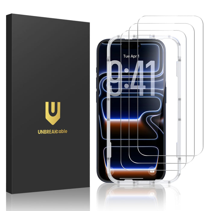 UNBREAKcable 3-Pack Screen Protector for iPhone 17 Pro Tempered Glass
