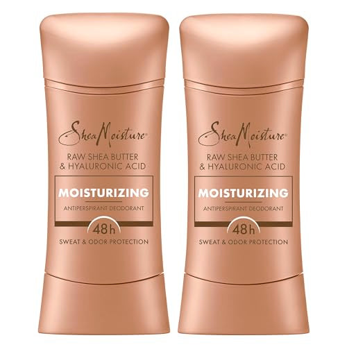 SheaMoisture Antiperspirant Deodorant Stick Moisturizing Raw Shea Butter & Hyaluronic Acid 2 Count for 48HR Sweat & Odor Protection with No Parabens & No Mineral Oil 2.6 oz