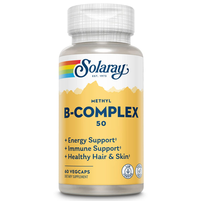 SOLARAY Methyl B-Complex 50mg | Methylated Forms of Folate & B-12 | Healthy Hair & Skin, Nerves, Immune Function & Metabolism Support | 60 VegCaps