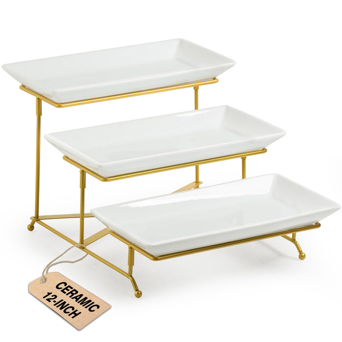 LAUCHUH 3 Tier Serving Tray, Porcelain Serving Platter Tier Serving Stand