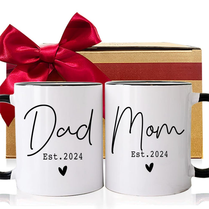 CATABUBU Gift for New Parents, Est 2024 Mom Dad Mugs Set 11oz, New Parents Pregnancy Announcement, First Time Mom Dad to Be Gifts, Promoted to Be Mom Dad Mug, Birthday Christmas Day Gifts for Mom Dad