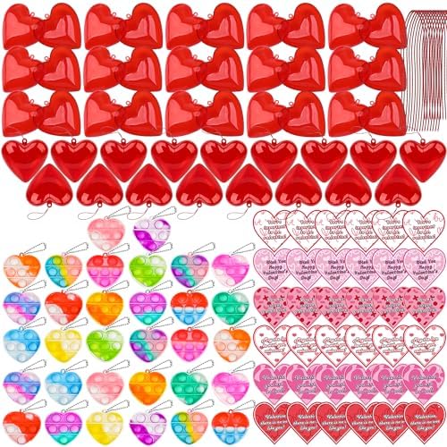 30Pcs Kids Valentines Day Gifts for Classroom - Valentine Prefilled Hearts with Poppers Fidget Gift Tags for Toddlers Boys Girls Exchange Gifts, Party Favor Prizes, Valentine’s Greeting Gifts