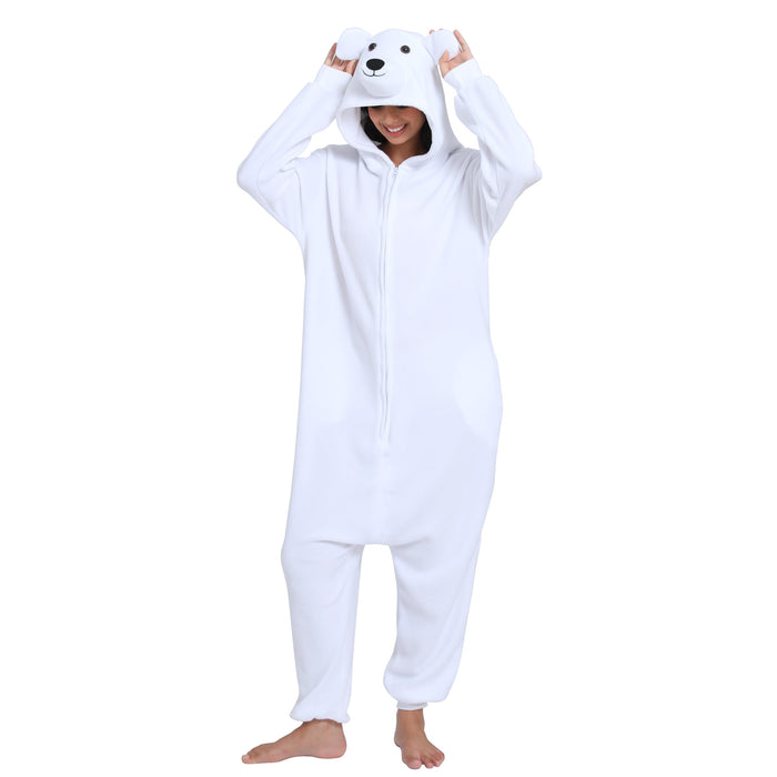 NAITOKE Adult Animal Onesie Halloween Costume Cosplay One-Piece Pajamas Women Man Teens White