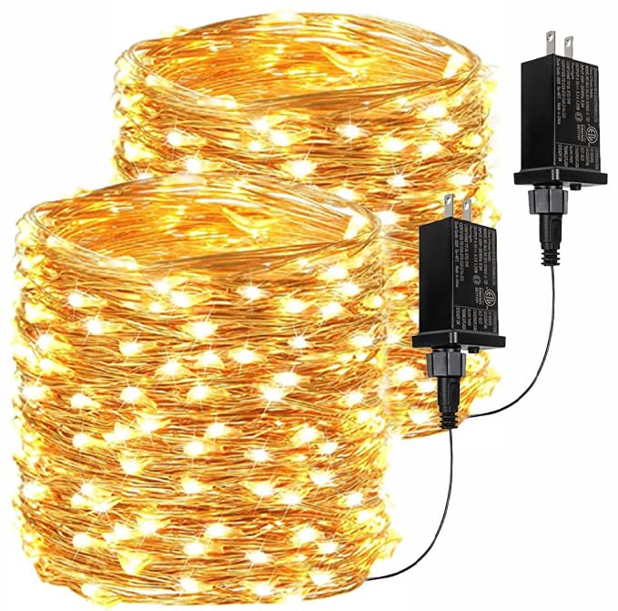 2Pack Each 66Ft 200 LED Fairy Lights Plug in, Waterproof String Lights Outdoor 8 Modes Christmas Lights Bedroom Decor, Twinkle Lights for Girl's Room Garden Christmas Decorations (Warm White)