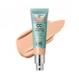 IT Cosmetics CC+ Cream Natural Matte Foundation with SPF 40 - Shine-Reducing & Long-Wear Full Coverage Foundation For Oily Skin - With Hyaluronic Acid - Non-Comedogenic, Light Cool - 1.08 fl oz