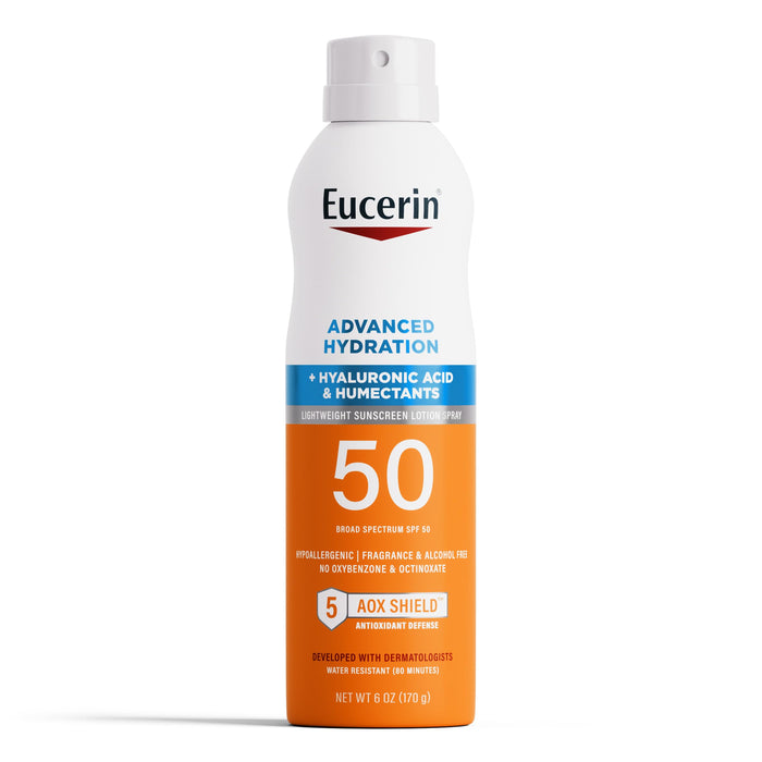 Eucerin Advanced Hydration SPF 50 Sunscreen Spray, Lightweight Sunscreen Lotion Spray, Hypoallergenic, Fragrance Free and Alcohol Free, 6 Fl Oz Spray Bottle