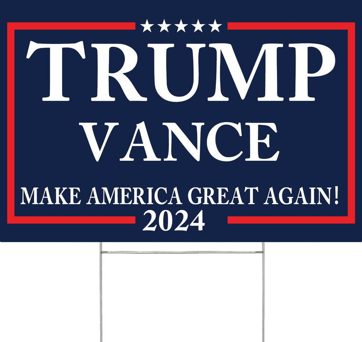 Large 18"x 12" Trump Vance 2024 Yard sign for USA President Election with Metal H-Stakes,MAGA Take America Back Signs, Vote for Republican, Double Sided Print for Outdoor Garden Decorations
