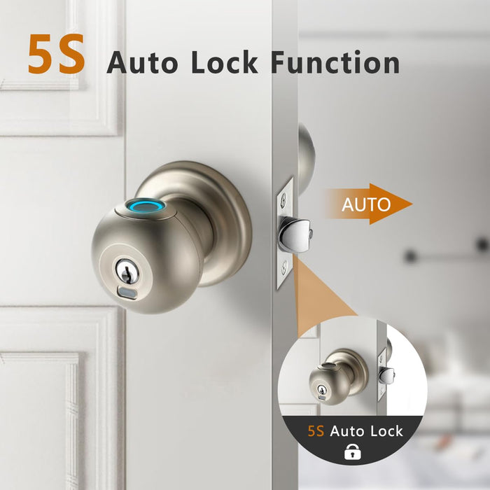 Fingerprint Door Lock, Smart Fingerprint Door Knob with Lock, Biometric Door Lock, Keyless Thumbprint Entry Door Lock for Bedrooms, Hotels, Apartments, Offices and Garages