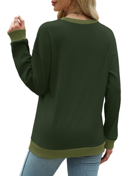 Saloogoe Womens Tops Trendy 2024 Long Sleeve Loose Fit Sweatshirts Sweaters Christmas Green XL