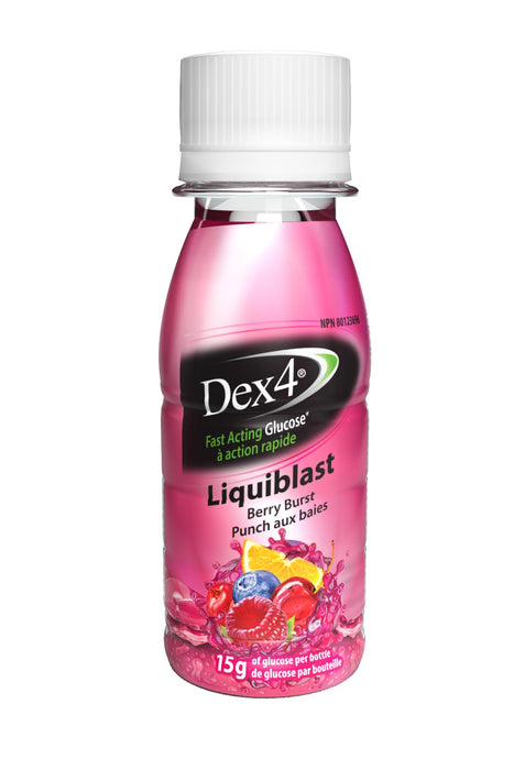 Dex4 LiquiBlast Berry Burst Flavored Liquid Glucose Supplement 6-Pack | Each 2oz Bottle Contains 15 Grams of Carbs