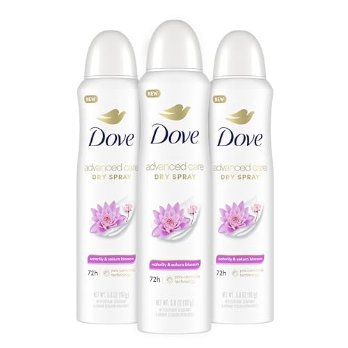 Dove Advanced Care Antiperspirant Deodorant Spray Waterlily & Sakura Blossom 3 Count Moisturizing for After-Shaving Care 72-hour that boost skin's ceramide levels for Soft Underarms 3.8 oz
