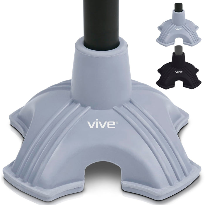 Vive Cane Tip - Self Standing Quad Base Replacement for Most Walking Canes, Walking Sticks, Folding Canes or Offset Quad Pod or Tripod Canes - 4 Prong Rubber Cane Foot Pad