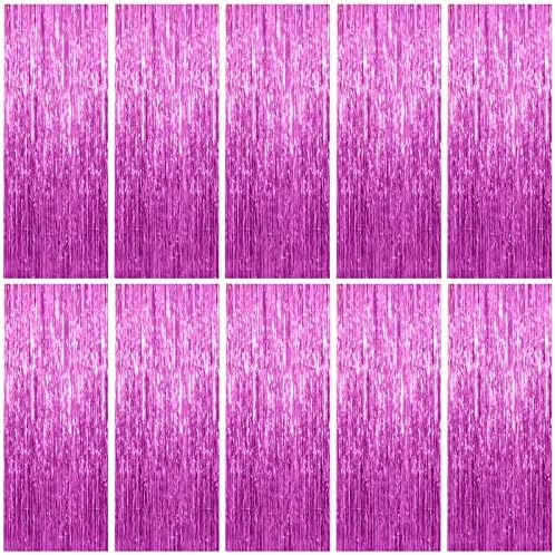 10 Pack Foil Curtain Backdrop Metallic Tinsel Foil Fringe Curtains Photo Booth Props for Birthday Wedding Engagement Baby Shower Bachelorette Christmas Holiday Celebration Party Decorations