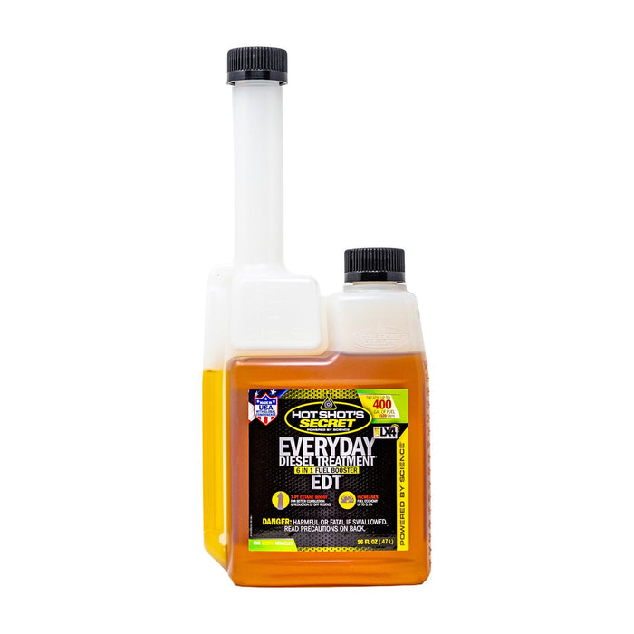 Hot Shot’s Secret Everyday Diesel Treatment EDT 16 oz Squeeze – Treats 400 Gallons – 6-in-1 Diesel Fuel Additive, Injector and Fuel System Cleaner, Boosts Cetane