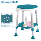 KSITEX Upgrade Shower Stool for Inside Shower, Small Corner Plastic Stool for Seniors Adult, 360° Swivel Shower Stool for Bathroom Adjustable Height Bath Stools with Shelf Tray