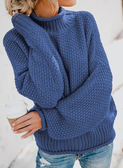 Dokotoo Oversized Sweaters for Women Trendy Batwing Long Sleeve Turtleneck Sweaters Solid Casual Fall Outifits Loose Blue Sweater Chunky Cable Knit Sweater Christmas Sweaters Jumper Blouses Large