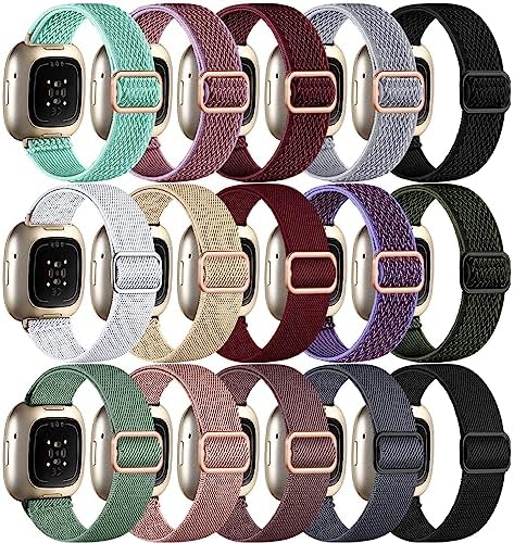15 Pack Elastic Bands Compatible with Fitbit Sense & Versa Bands, Comfortable Nylon Solo Loop Replacement Strap for Women & Men