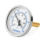 MEANLIN MEASURE 1/2" NPT Bimetal Thermometer for Hot Water, Boilers and Pipes, 3" Dial, 4" Lead-Free Brass Stem, Temperature Range 0-250°F/-20-120°C, Accuracy 2%, Center Back Mount