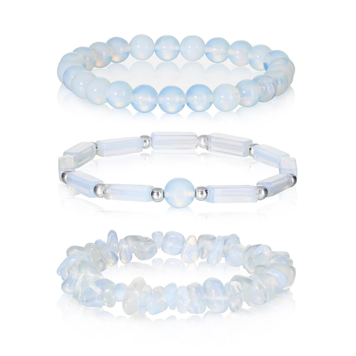 3PCs Moonstone Bracelet for Women 8mm Crystals and Healing Stones Bracelet Natural Stone Beaded Bracelets Handmade Stretch Gemstone Bracelet Healing Jewelry Christmas Gifts for Women Girls