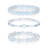 3PCs Moonstone Bracelet for Women 8mm Crystals and Healing Stones Bracelet Natural Stone Beaded Bracelets Handmade Stretch Gemstone Bracelet Healing Jewelry Christmas Gifts for Women Girls