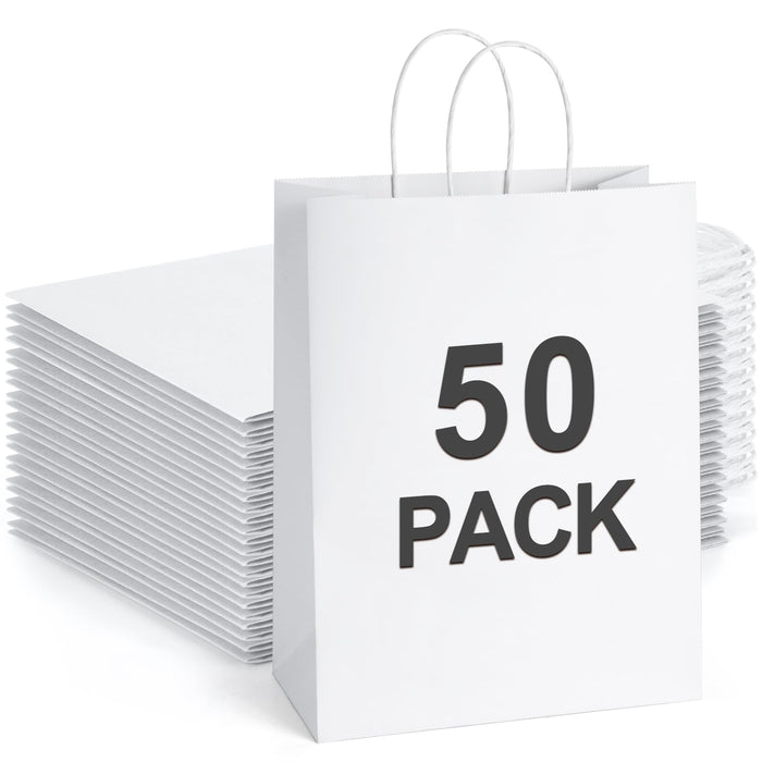 BagDream Kraft Paper Bags with Handles 10x5x13 Inch Large White 50 Pcs Bulk