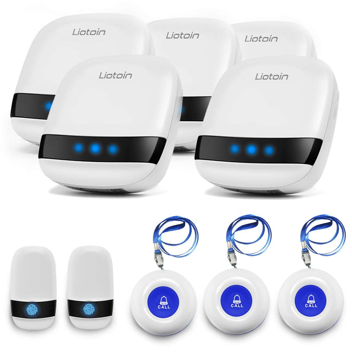 LIOTOIN Caregiver Pager Wireless SOS Call Button Nurse Alarm System Home/Elderly/Patient/Disabled/School Call Bell 5 Transmitter 5 Plug-in Receiver (600+ft Operating Range)…