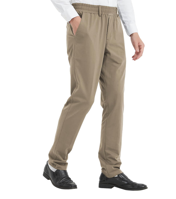 LETAOTAO Mens Elastic Waist Pants for Seniors High Stretch Expandable Waist Slaks for Elderly with Magnet Button (Khaki 34W x 28L)
