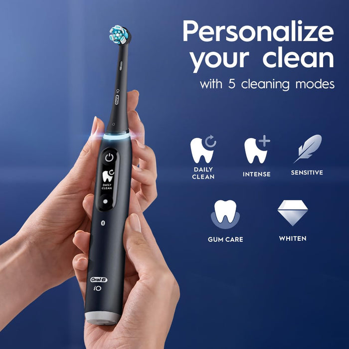 Oral-B iO Series 6 Rechargeable Electric Toothbrush with Visible Pressure Sensor to Protect Gums, 2 Minute Timer, 5 Cleaning Settings, 1 Replacement Toothbrush Head, and Travel Case, Grey Opal