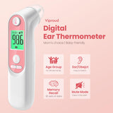 Viproud Ear Thermometer for Kids, Babies and Adults, 1 Second Accurate Digital Thermometer, Mute Function, 3-Color Fever Alert, 3 Age Groups, 30 Memory Recall with 20x Probe Covers (Pink)