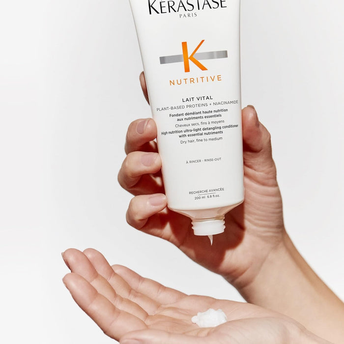 Kerastase Nutritive Lait Vital Hydrating Conditioner | Adds Moisture, Shine, and Nourishment | Smoothing and Softening Deep Conditioner | With Niacinamide | For Fine to Medium Dry Hair | 6.8 Fl Oz