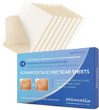 Aroamas Scar Professional Soft Silicone Scar Sheets Strips, Soften and Flattens Scars Resulting from Surgery, Injury, Burns, C-Section and More [3"x1.57", 8 Sheets for 4 Month Supply]