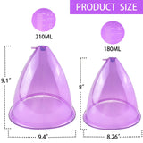 FUMOLEER Buttock Vacuum Cups 210ML &180ML,Vacuum Therapy Cupping Machine Accessories, 9.4inch & 8.26inch XL Suction Cups for Butt Massage with Y-Hose & Gua Sha Board, 2 Pairs (Purple)