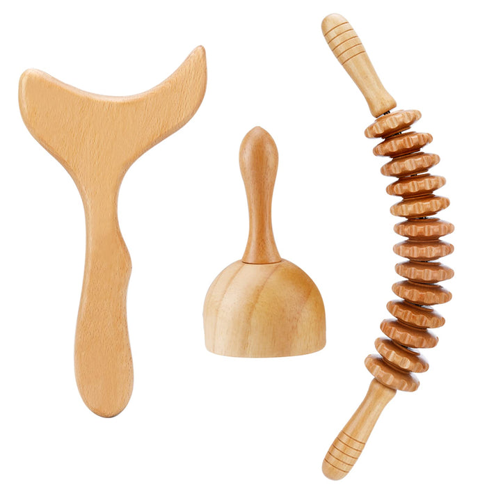 JUNRA 3 in 1 Wood Therapy Massage Tools, Wood Therapy Tools for Body Shaping, Maderoterapia Kit, Lymphatic Drainage Massager, Wooden Massage Roller, Anti-Cellulite Massager, Body Sculpting Tools