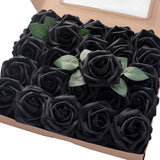 Floroom Artificial Flowers 50pcs Real Looking Black Foam Fake Roses with Stems for DIY Wedding Bouquets Centerpieces Arrangements Party Tables Home Halloween Decorations