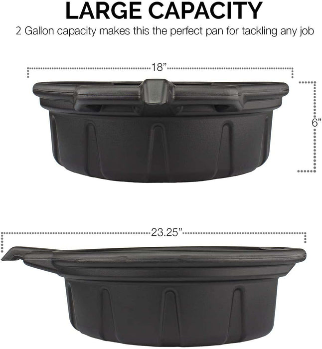 NEIKO 20762A Oil Drain Pan | Black Plastic Anti Splash | Motor Oil Drip Catcher Pan | 2 Gallon (8L) Capacity