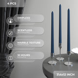 CANDWAX 12 inch Taper Candles Set of 4 - Dripless and Smokeless Candle Unscented - Slow Burning Candle Sticks Ideal As Christmas Candles – Dark Blue Candle Taper