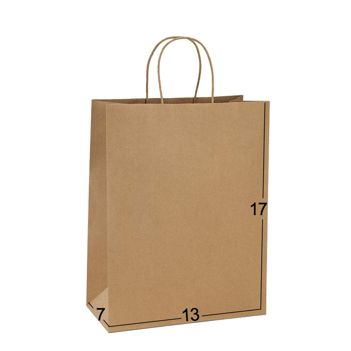 BagDream Large Paper Bags with Handles 13x7x17 Inch Kraft Brown 50 Pcs Bulk