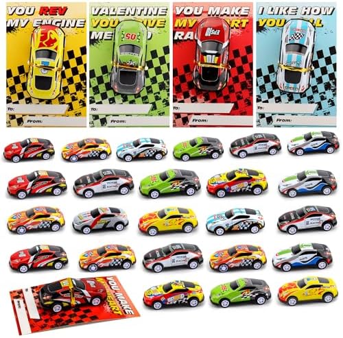 30 PCS Valentines Day Cards for Kids School with Racing Cars, Kids Valentine Party Favor, Valentine's Day Classroom Prizes, Ideal Valentine Exchange Gift