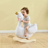 labebe - Plush Rocking Horse Wooden, Baby Riding Animal White Swan, Kid Ride On Toy for 1-3 Year Old, Girl&Boy Stuffed Rocking Animal Outdoor, Nursery/Infant/Child Christmas or Birthday Gift