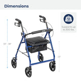 Drive Medical R728BL Foldable Rollator Walker with Seat, Blue