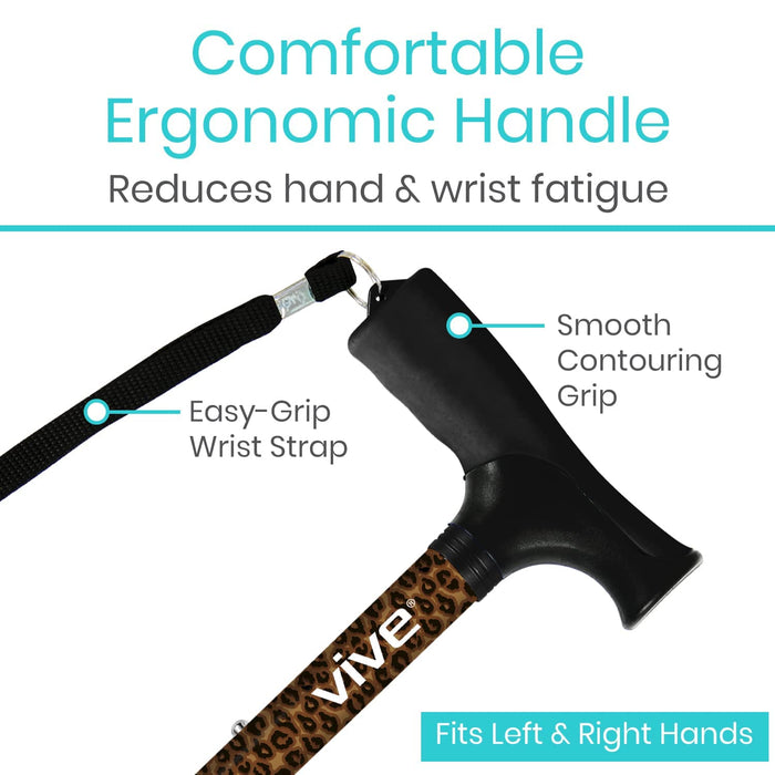 Vive Folding Cane - Foldable Walking Cane for Men, Women - Fold-up, Collapsible, Lightweight, Adjustable, Portable Hand Walking Stick - Balancing Mobility Aid - Sleek, Comfortable