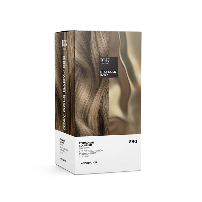 IGK Permanent Color Kit STAY GOLD BABY - Beige Blonde 8BG | Easy Application + Strengthen + Shine | Vegan + Cruelty Free + Ammonia Free | 4.75 Oz