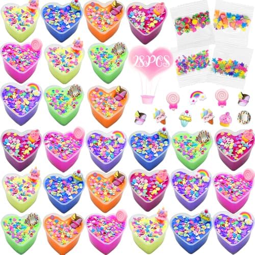 UMEELR 28 Pack Butter Slime Kit, DIY Stress Relief Slimes Pre Filled Easter Egg Surprise Toys for Basket Stuffers Party Favor Goodie Bag