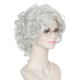 Koonfan Old Lady Wig Granny Grandma Costume 100 Days of School Party Wig Halloween Cosplay Short Silver Wigs